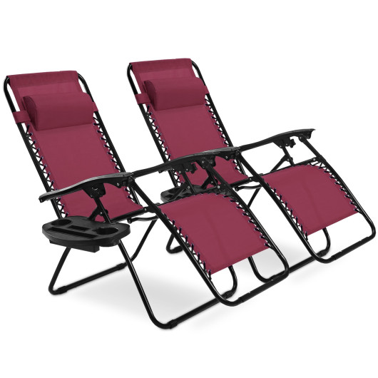 2 Pieces Folding Lounge Chair with Zero Gravity-Dark Red - Image 4