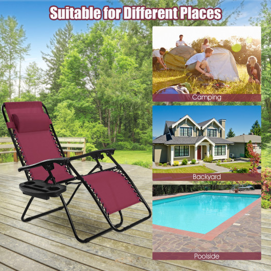 2 Pieces Folding Lounge Chair with Zero Gravity-Dark Red - Image 6