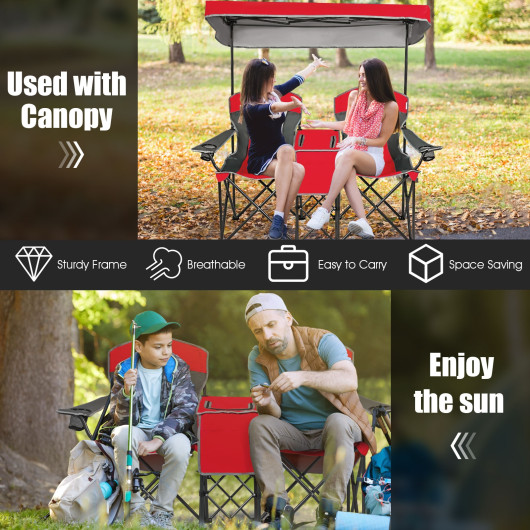 Portable Folding Camping Canopy Chairs with Cup Holder-Red - Image 4