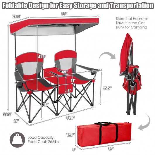 Portable Folding Camping Canopy Chairs with Cup Holder-Red - Image 6