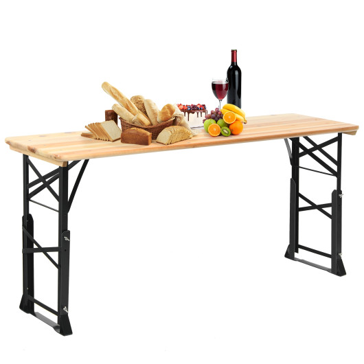 66.5 Inch Outdoor Wood Folding Picnic Table with Adjustable Heights - Image 4