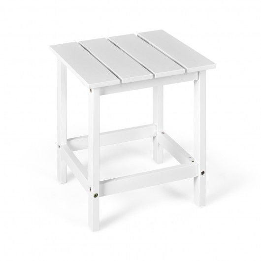 15 Inch Patio Square Wooden Slat End Side Coffee Table for Garden-White - Image 5
