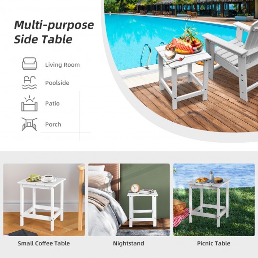 15 Inch Patio Square Wooden Slat End Side Coffee Table for Garden-White - Image 2