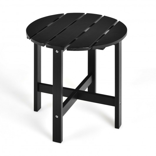 18 Inch Patio Round Side Wooden Slat End Coffee Table for Garden-Black - Image 6