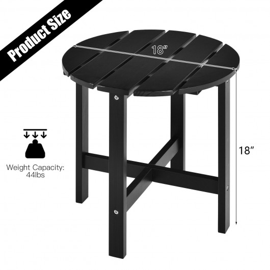 18 Inch Patio Round Side Wooden Slat End Coffee Table for Garden-Black - Image 5
