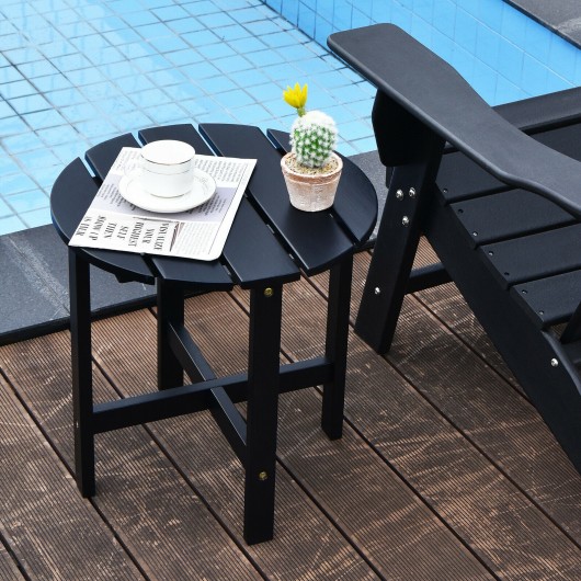 18 Inch Patio Round Side Wooden Slat End Coffee Table for Garden-Black - Image 3