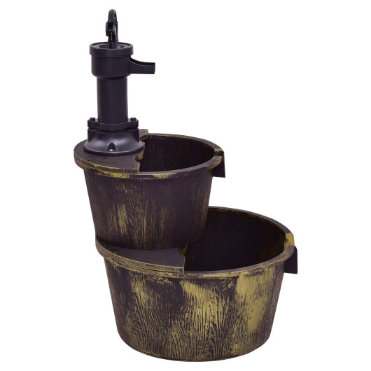 2 Tiers Outdoor Barrel Waterfall Fountain with Pump - Image 3