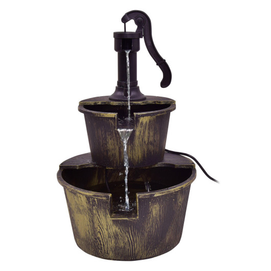 2 Tiers Outdoor Barrel Waterfall Fountain with Pump - Image 6