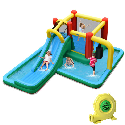 Inflatable Water Slide Climbing Bounce House with Tunnel and 735W Blower - Image 4