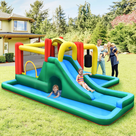 Inflatable Water Slide Climbing Bounce House with Tunnel and 735W Blower - Image 2
