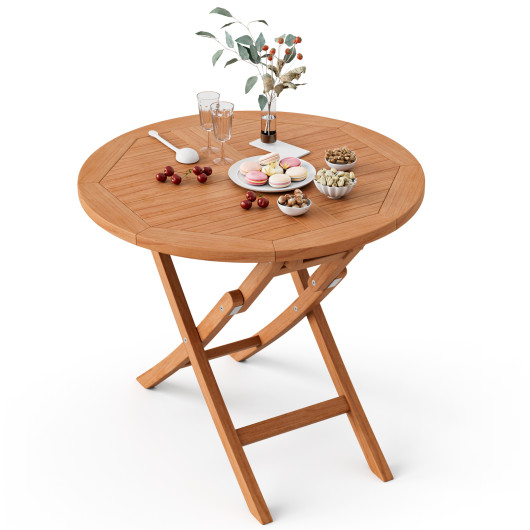31.5 Inch Folding Patio Teak Wood Round Coffee Table
