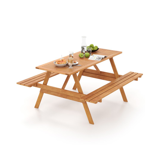 6 Person Picnic Table Set Patio Rectangle with 2 Built-in Benches and Umbrella Hole - Image 3