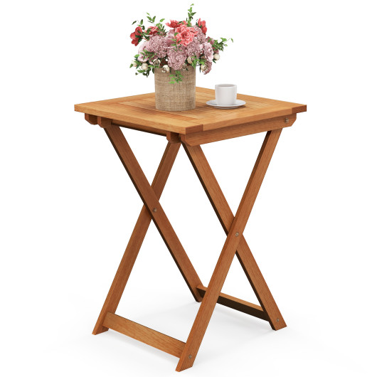 20 Inch Hardwood Patio Folding Table with Slatted Tabletop - Image 2