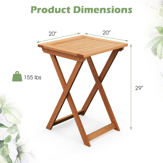 20 Inch Hardwood Patio Folding Table with Slatted Tabletop - Image 4