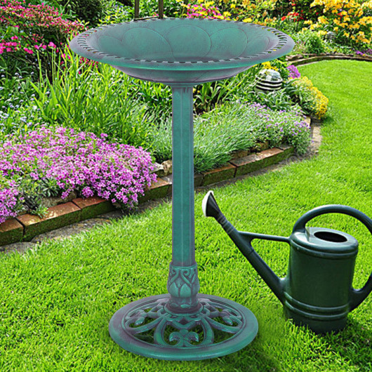 Outdoor Garden Green Pedestal Bird Bath Feeder - Image 2