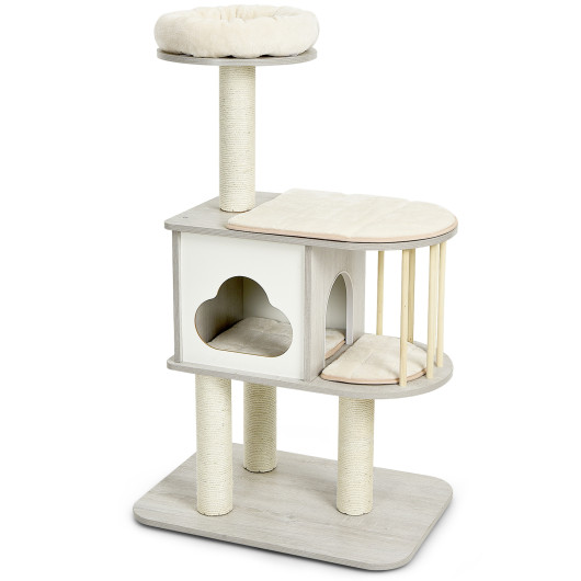 46 Inch Wooden Cat Activity Tree with Platform and Cushionsfor for Cats and Kittens - Image 4