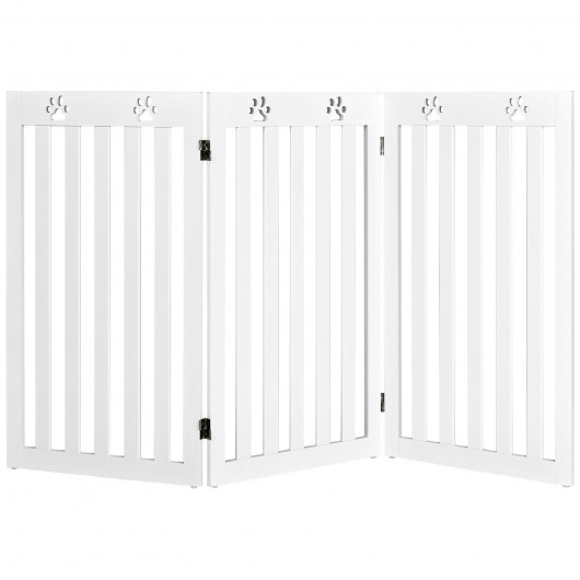 36 Inch Folding Wooden Freestanding Pet Gate Dog Gate with 360 Flexible Hinge-White