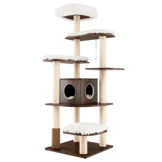 7-Layer Wooden Cat Tree Tall Cat Tower with Sisal Posts and Condo-Brown - Image 2