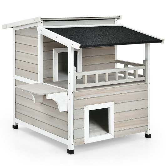 2-Story Wooden Patio Luxurious Cat Shelter House Condo with Large Balcony - Image 4