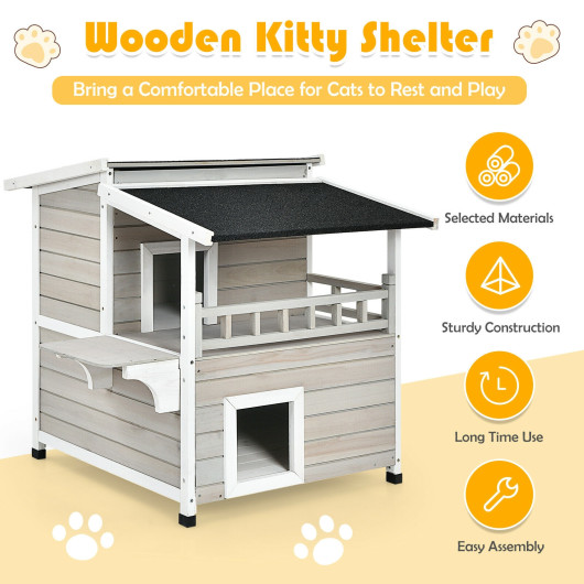 2-Story Wooden Patio Luxurious Cat Shelter House Condo with Large Balcony - Image 2