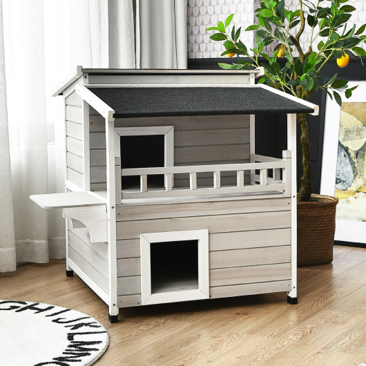 2-Story Wooden Patio Luxurious Cat Shelter House Condo with Large Balcony - Image 3