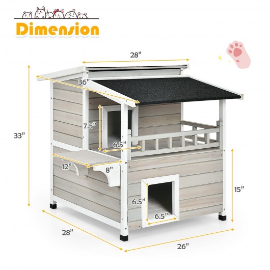 2-Story Wooden Patio Luxurious Cat Shelter House Condo with Large Balcony - Image 5