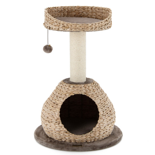 28 Inches Hand-Made Cat Tree Tower with Jump Platform-Coffee - Image 2