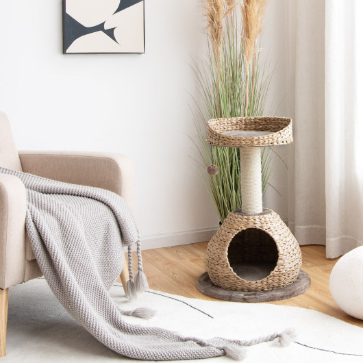 28 Inches Hand-Made Cat Tree Tower with Jump Platform-Coffee - Image 3