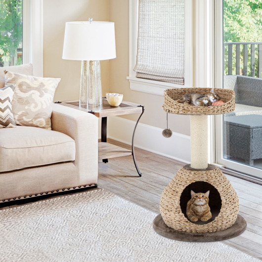 28 Inches Hand-Made Cat Tree Tower with Jump Platform-Coffee - Image 6