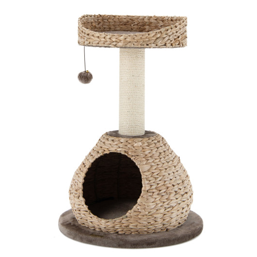 28 Inches Hand-Made Cat Tree Tower with Jump Platform-Coffee - Image 5
