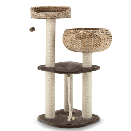 41 Inch Rattan Cat Tree with Napping Perch-Beige