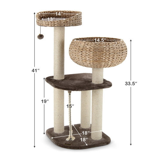 41 Inch Rattan Cat Tree with Napping Perch-Beige - Image 5