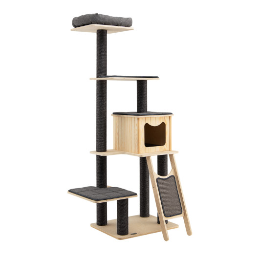 5-Tier Modern Wood Cat Tower with Washable Cushions-Gray - Image 4