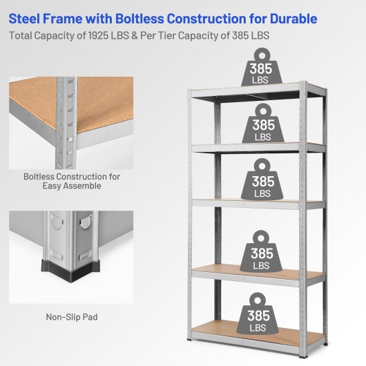 72" Storage Shelf Steel Metal 5 Levels Adjustable Shelves - Image 3