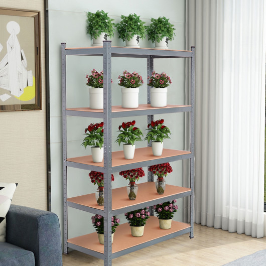 71 inch Heavy Duty Steel Adjustable 5 Level Storage Shelves-Gray - Image 2