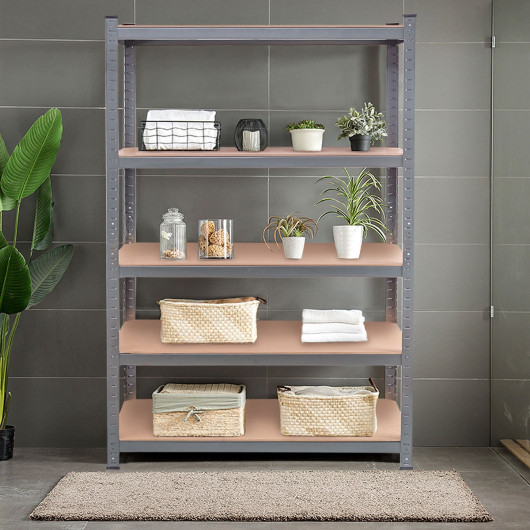 71 inch Heavy Duty Steel Adjustable 5 Level Storage Shelves-Gray - Image 5