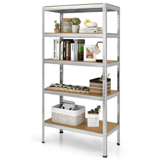 71 inch Heavy Duty Steel Adjustable 5 Level Storage Shelves-Silver - Image 3