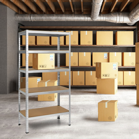 71 inch Heavy Duty Steel Adjustable 5 Level Storage Shelves-Silver - Image 4