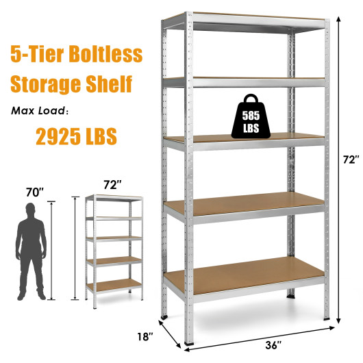 71 inch Heavy Duty Steel Adjustable 5 Level Storage Shelves-Silver - Image 5