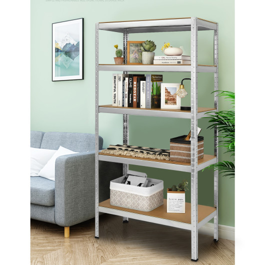 71 inch Heavy Duty Steel Adjustable 5 Level Storage Shelves-Silver - Image 6