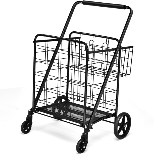 Heavy Duty Folding Utility Shopping Double Cart-Black - Image 5