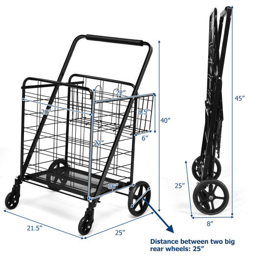 Heavy Duty Folding Utility Shopping Double Cart-Black - Image 6
