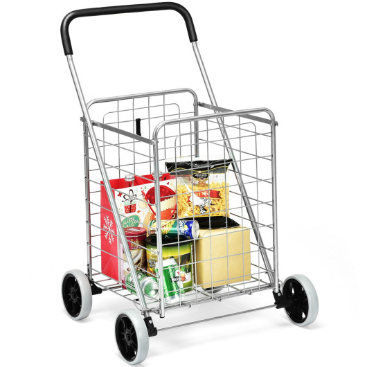 Portable Folding Shopping Cart Utility for Grocery Laundry-Silver - Image 2