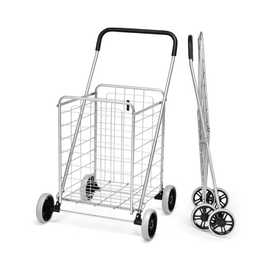 Portable Folding Shopping Cart Utility for Grocery Laundry-Silver - Image 4