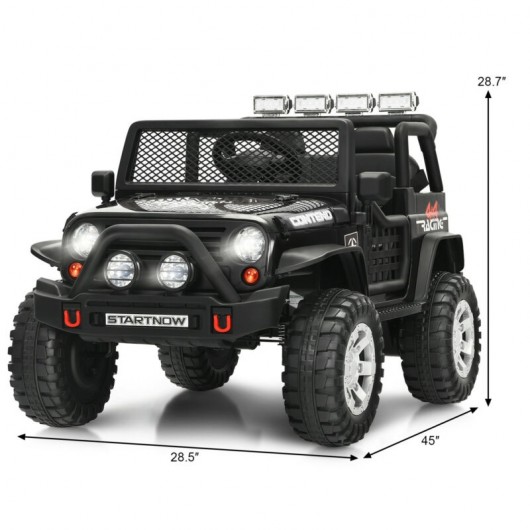 12V Kids Remote Control Electric Ride On Truck Car with Lights and Music -Black - Image 5