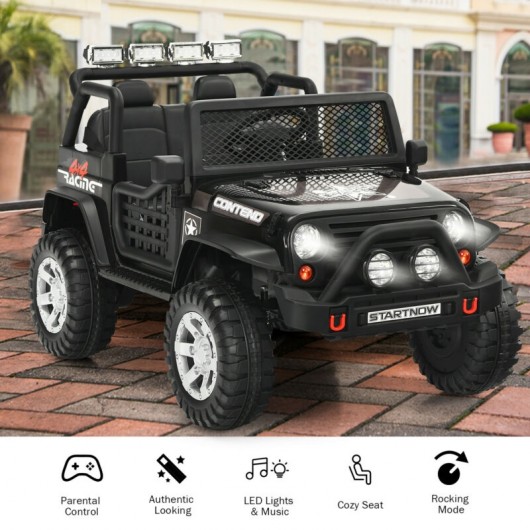 12V Kids Remote Control Electric Ride On Truck Car with Lights and Music -Black - Image 3