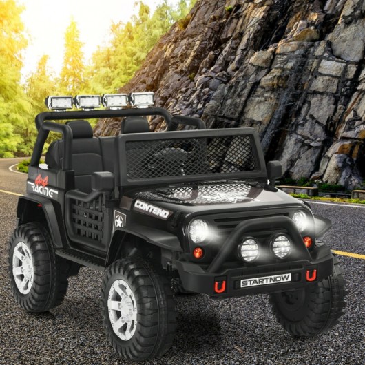 12V Kids Remote Control Electric Ride On Truck Car with Lights and Music -Black - Image 2