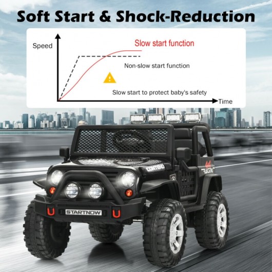 12V Kids Remote Control Electric Ride On Truck Car with Lights and Music -Black - Image 6