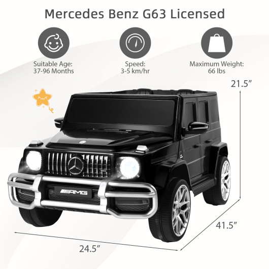 12V Mercedes-Benz G63 Licensed Kids Ride On Car with Remote Control-Black - Image 6