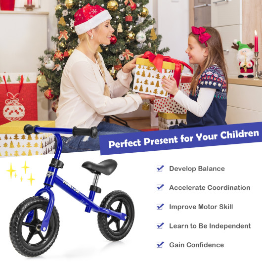 Kids No Pedal Balance Bike with Adjustable Handlebar and Seat-Blue - Image 3